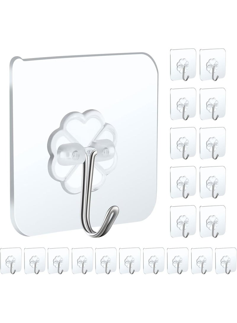 20 Packs Self Adhesive Wall Hooks Heavy Duty 22lb(Max), Waterproof Transparent Wall Hooks for Hanging Sticky Hooks Wall Hangers for Door Bathroom Shower Kitchen Outdoor Utility Hooks Hanger - Image 1