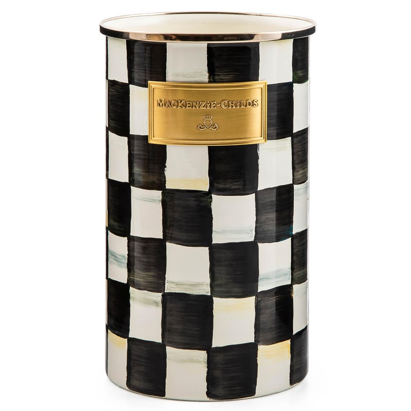 mackenzie childs MACKENZIE-CHILDS Enamel Utensil Holder, Kitchen Utensil Holder for Countertop, Storage Caddy, Gray-and-White Sterling Check - Image 1