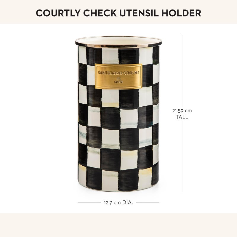 mackenzie childs MACKENZIE-CHILDS Enamel Utensil Holder, Kitchen Utensil Holder for Countertop, Storage Caddy, Gray-and-White Sterling Check - Image 4