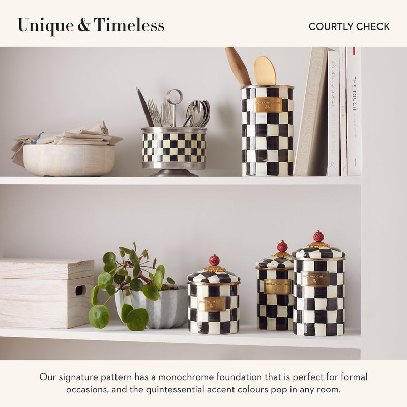 mackenzie childs MACKENZIE-CHILDS Enamel Utensil Holder, Kitchen Utensil Holder for Countertop, Storage Caddy, Gray-and-White Sterling Check - Image 3