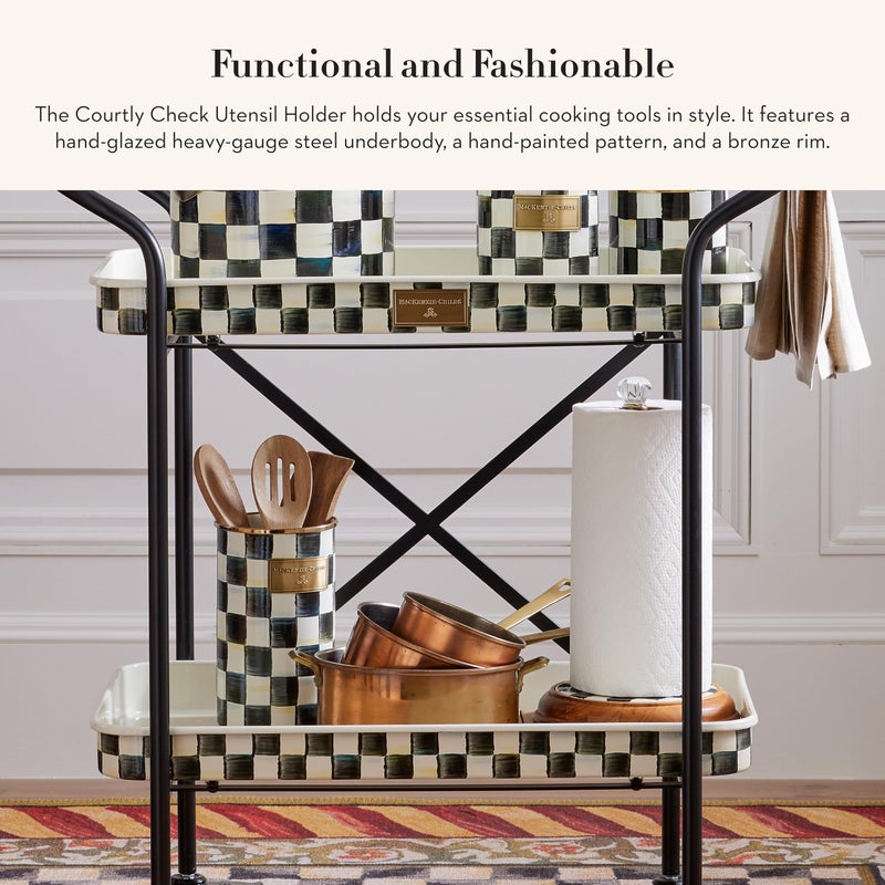 mackenzie childs MACKENZIE-CHILDS Enamel Utensil Holder, Kitchen Utensil Holder for Countertop, Storage Caddy, Gray-and-White Sterling Check - Image 2