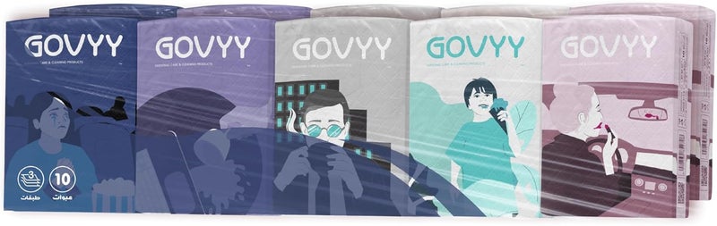 Govyy Pocket Tissues 3 Ply Soft Tissues, 10 Packs x 10 Tissues - Portable, Ideal for Daily Use, Travel & On-the-Go - Image 1