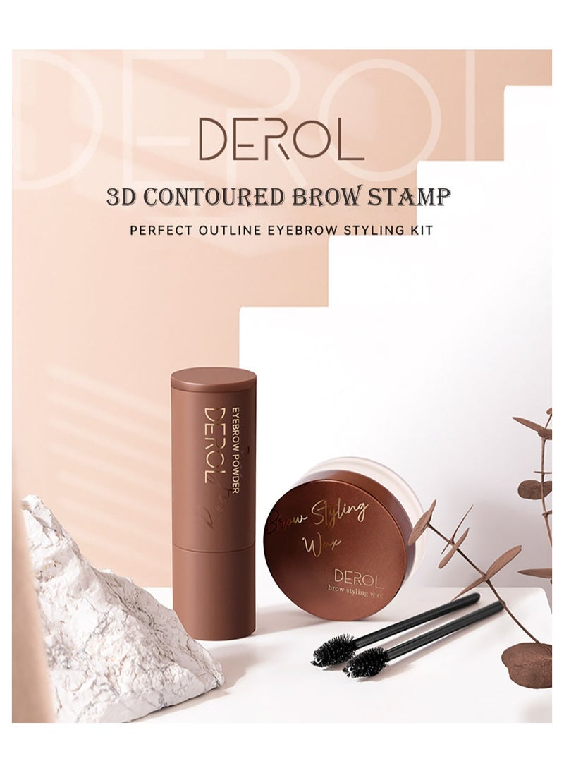 DEROL - Brow Kit Eyebrow Stamp Stencil Kits Palette Pac Set,Eyebrow Powder+Styling Wax+20* Shape Stencils+2* Brushes,Color Contour,More Defines,Thicker,Easy To Colour, Long Lasting Waterproof 01#Dark Brown - Image 1