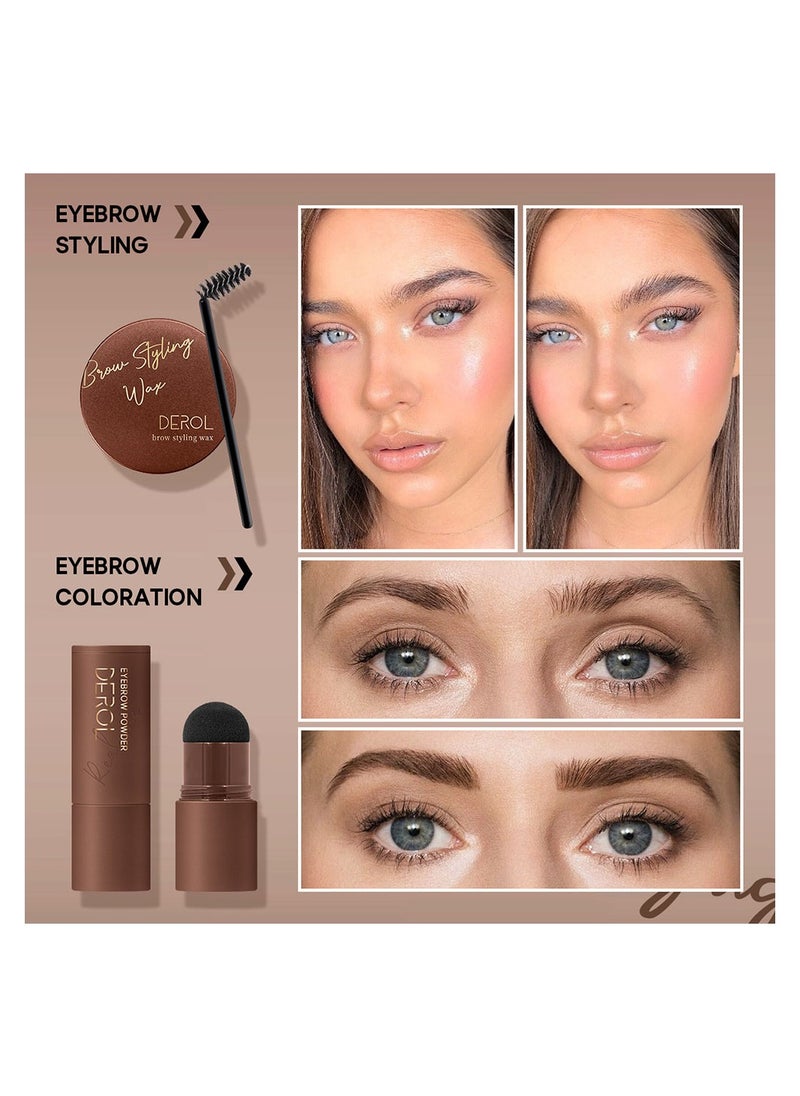 DEROL - Brow Kit Eyebrow Stamp Stencil Kits Palette Pac Set,Eyebrow Powder+Styling Wax+20* Shape Stencils+2* Brushes,Color Contour,More Defines,Thicker,Easy To Colour, Long Lasting Waterproof 01#Dark Brown - Image 1
