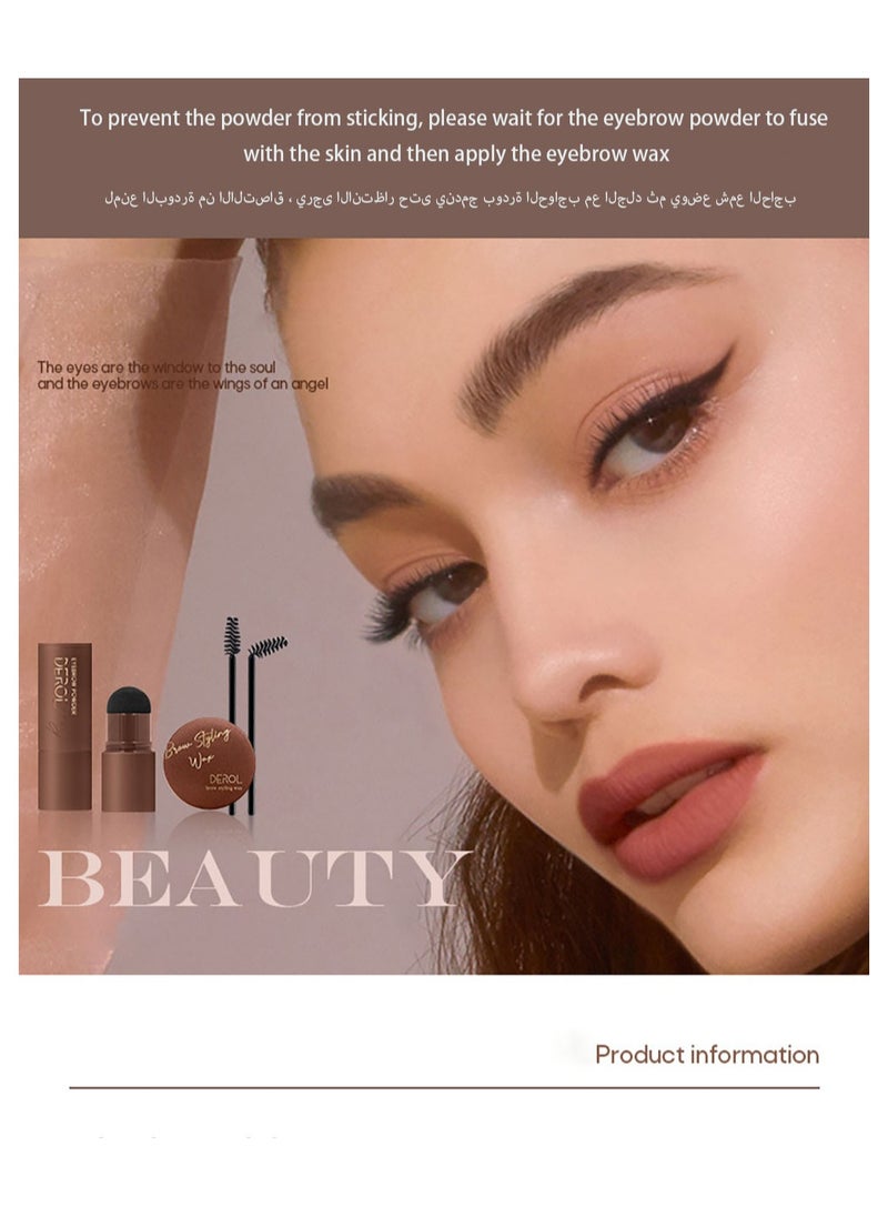 DEROL - Brow Kit Eyebrow Stamp Stencil Kits Palette Pac Set,Eyebrow Powder+Styling Wax+20* Shape Stencils+2* Brushes,Color Contour,More Defines,Thicker,Easy To Colour, Long Lasting Waterproof 01#Dark Brown - Image 1