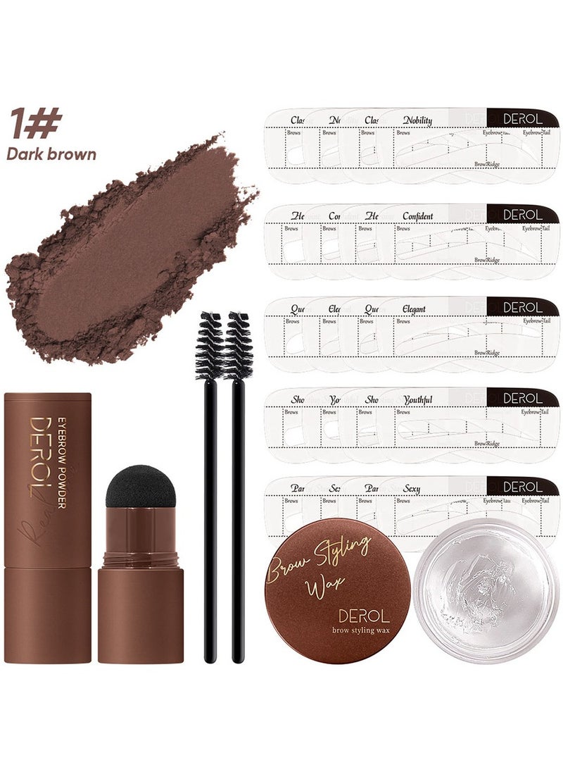 DEROL - Brow Kit Eyebrow Stamp Stencil Kits Palette Pac Set,Eyebrow Powder+Styling Wax+20* Shape Stencils+2* Brushes,Color Contour,More Defines,Thicker,Easy To Colour, Long Lasting Waterproof 01#Dark Brown - Image 1