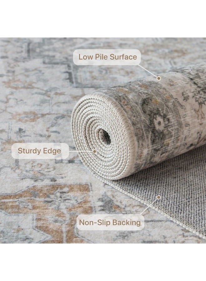 GENIMO 5x8 Area Rugs for Living Room, Machine Washable Low Pile Rugs, Chenille Non Slip Vintage Rug for Bedroom, Dining Room, Home Office, Light Taupe Brown - Image 4