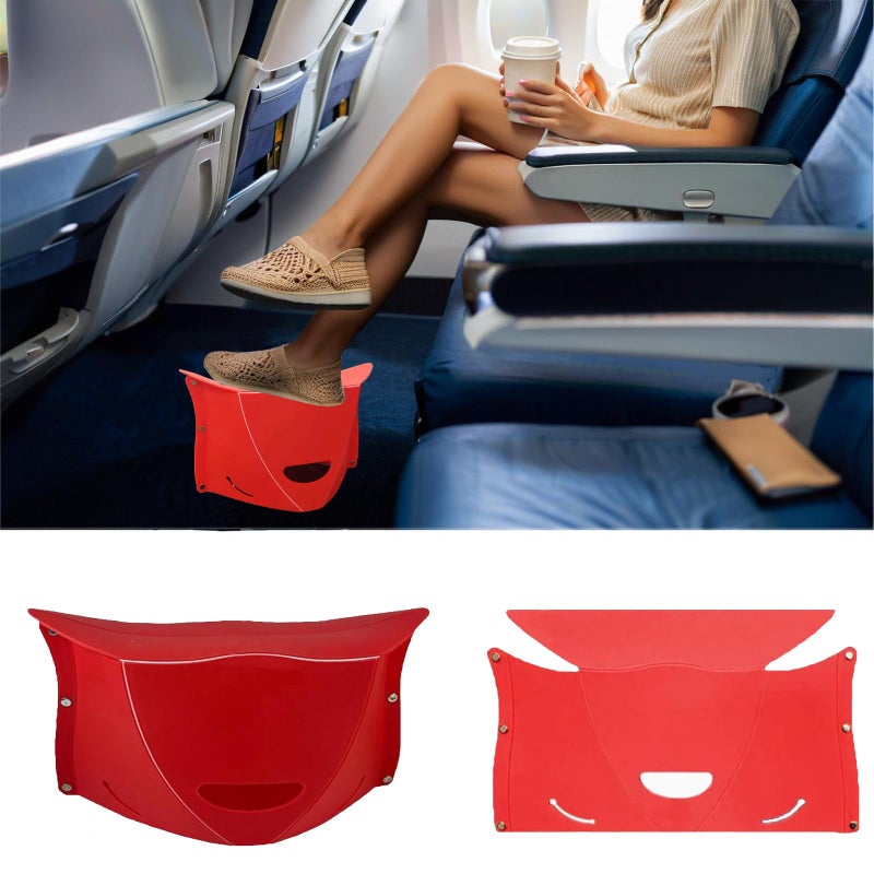 DISFAT Travel Foot Rest for Airplane Long Flights,Portable Folding Under Desk Foot Stool,Relieves Back & Knee Pain,Comfortable for Long Flights,Cars,Trains,Ultralight Mini(Dark Red) - Image 1