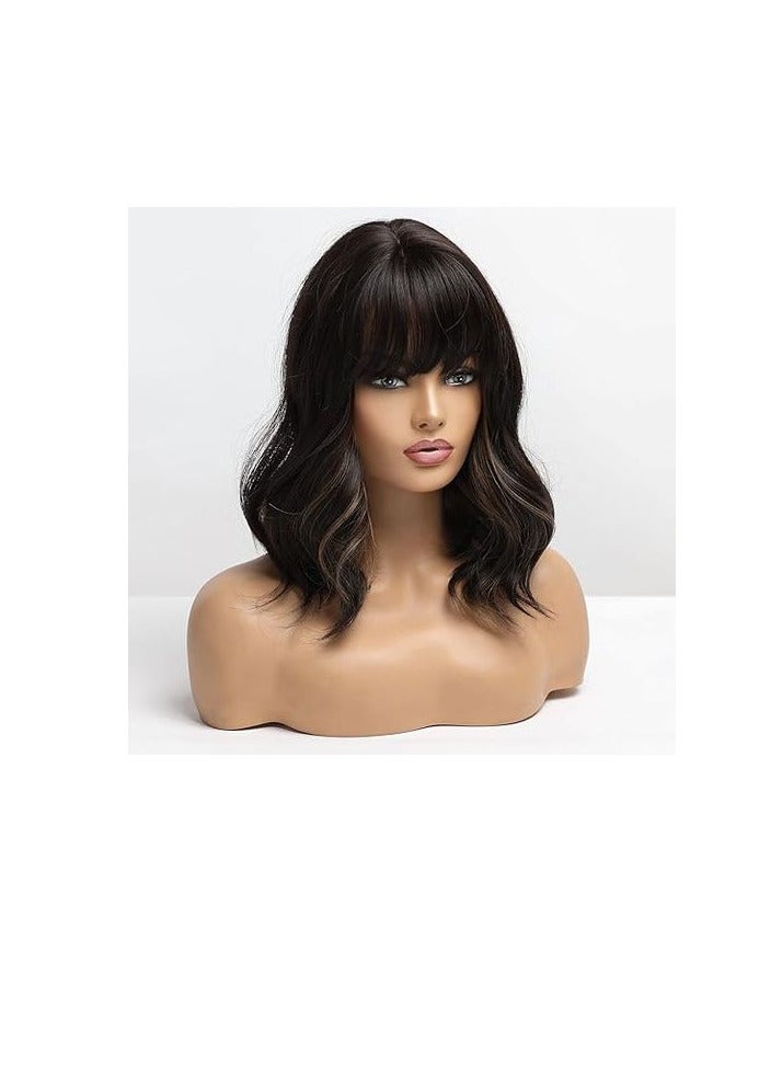 باروكة شعر صناعي طويل مموج بني اللون الشعر الحراري