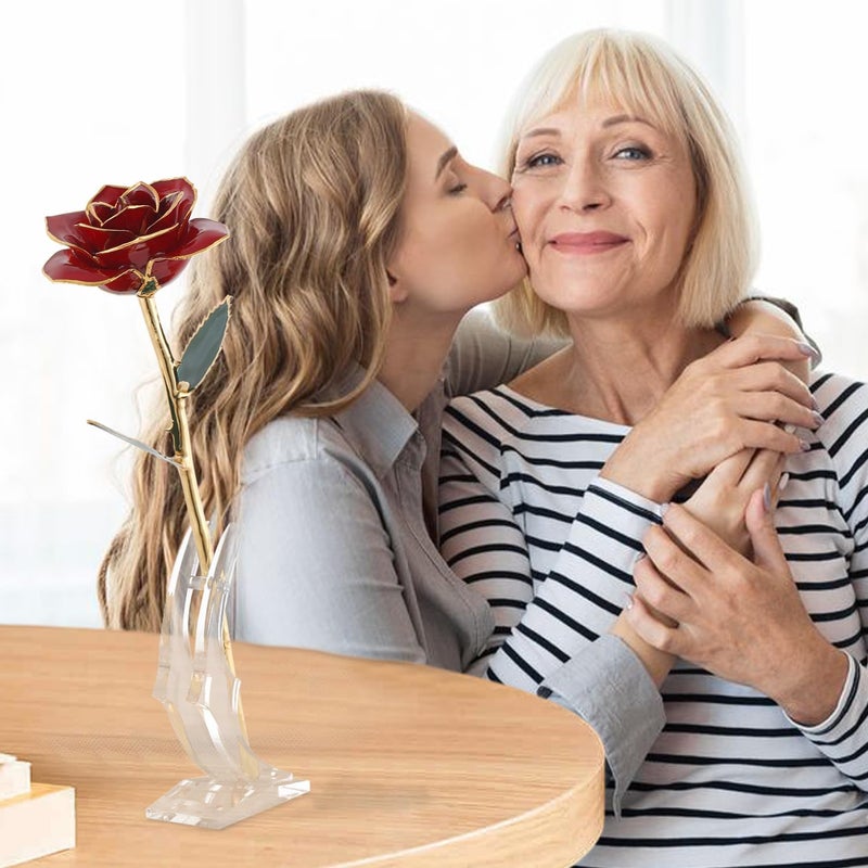 SW Anniversary Birthday Gifts for Women Forever Gold Dipped Rose Christmas Women Gifts 24k Gold Plated Eternal Flower Love Romantic Rose Gifts Box for Anniversary Valentines Day Mothers Day Birthday(red) - Image 2