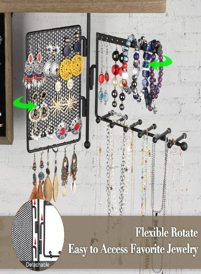 SOLIMINTR SOLIMINTR Hanging Jewelry Organizer Wall Mount Jewelry Holder with Rustic Wood Shelf, Ring Display Box, Ear Studs Earring Holder, Rotating Necklace Holder Organizer for Gothic Jewelry Goth Accessories - Image 1