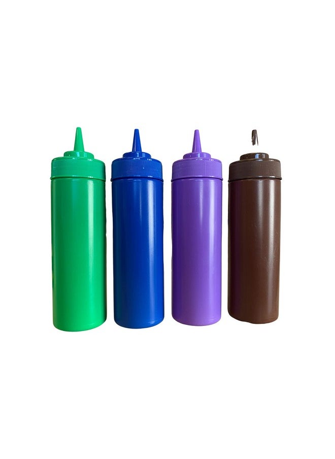 Bark and Lindy Rainbow Colors Bpa Free Food Prep 12 Oz Plastic Condiment Squeeze Bottle With Twist On Cap For Hot Sauces Ketchup Mustard Mayo Bundle Of 4 Colors 