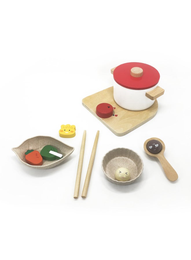 Children's Play Kitchen Toy Set Wooden Girls Tableware Cooking Rice Bread Machine Ice Cream Toy-Color:White Coffee Machine  - Image 4