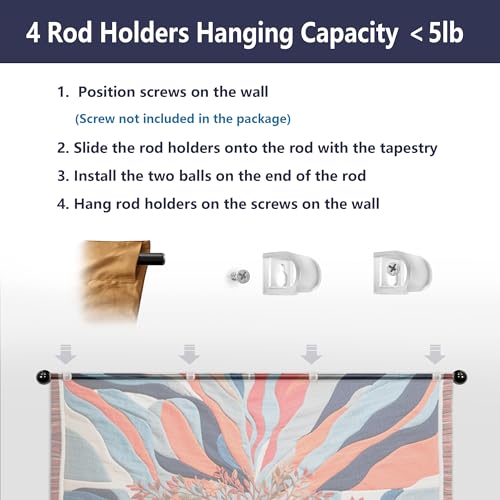 Yandood Tapestry Hanging Telescopic Rod 17-64 inch for Lightweight Aesthetic Tapestries Room Deco Scalable Wall Hanging Bar Banner Hanger Pole (Black) - Image 4