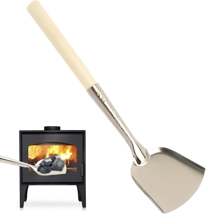 EMVANV Fireplace Ash Shovel, Long Handle Fire Pit Shovel, Pizza Oven Cleaner with Wooden Handle, Fireplace Trowel Charcoal Grill Ash Rake Gardening Fireplace Tools, for Household Camping Kicthen - Image 1