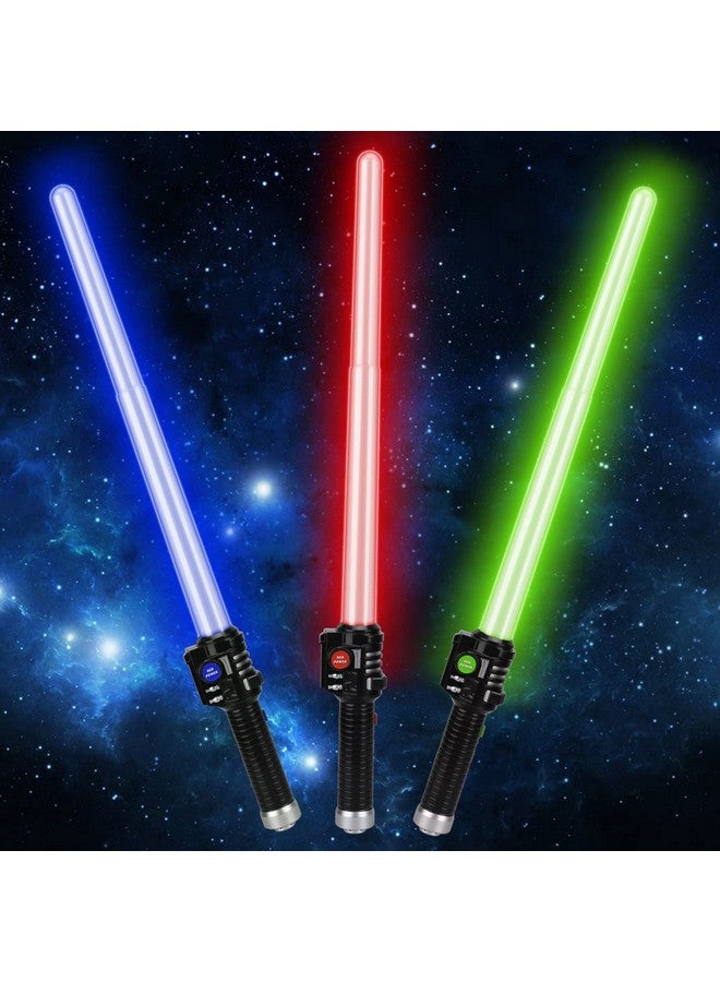 Toy Light Up Saber 3 Pack Lightup Sabers, Extendable & Collapsable Light Up Saber Sword, Saber Toy Set With Motion Sensitive Fx Sound, Galaxy War Light Up Sword Toy For Kids Adults Cosplay - Image 1
