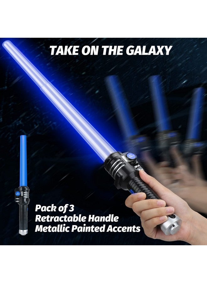 Toy Light Up Saber 3 Pack Lightup Sabers, Extendable & Collapsable Light Up Saber Sword, Saber Toy Set With Motion Sensitive Fx Sound, Galaxy War Light Up Sword Toy For Kids Adults Cosplay - Image 2