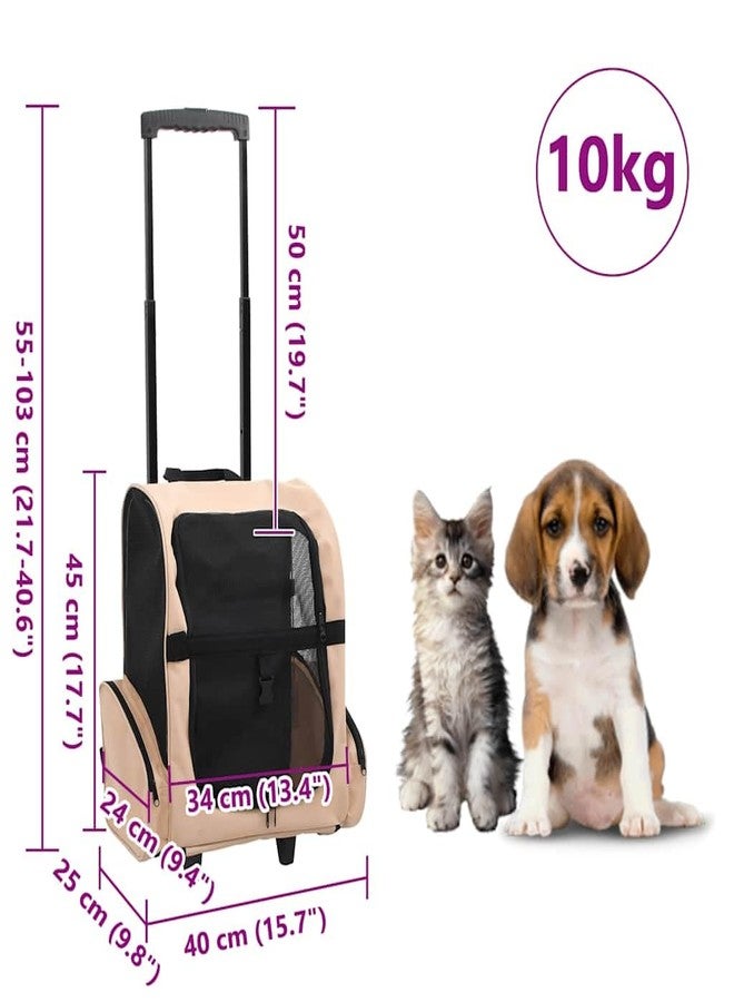 vidaXL Foldable Multipurpose Pet Trolley - Lightweight, Durable, Ventilated, and Collapsible Travel Bag for Cats, Dogs, and Small Pets - Beige, with Storage Pockets - Image 3