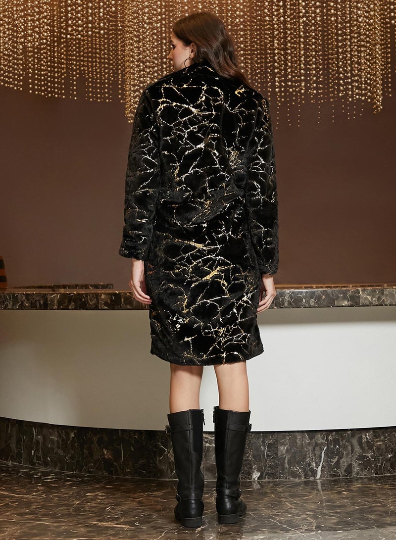 كامبوس سوترا Women's Onyx Black Metallic-Veined Fur Long Coat  - Image 5