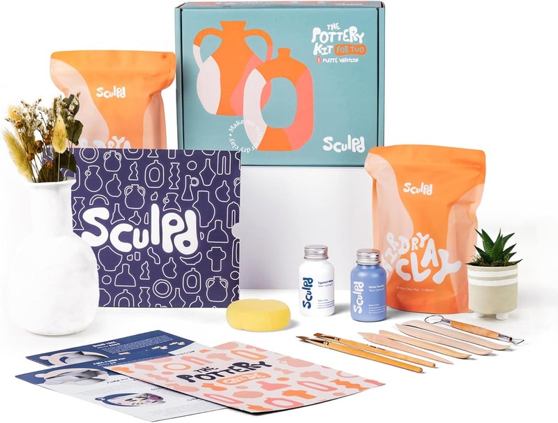 Sculpd - The Original Pottery Kit for Adults - Air Dry Clay for Adults, Tools, Varnish, Paints, Brushes, Couples Date Night Arts & Crafts Set, Gloss Varnish - Image 1