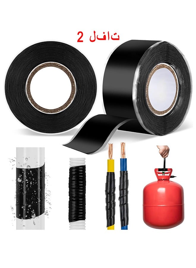 HS Seal Self Fusing Silicone Tape, 2 Rolls 25 mm Wide And 1.5 m Long Weatherproof Self Fusing Silicone Sealing Tape For Emergency Pipeline Repair/Cable Bandage/Tool Fixing (Black) - Image 1