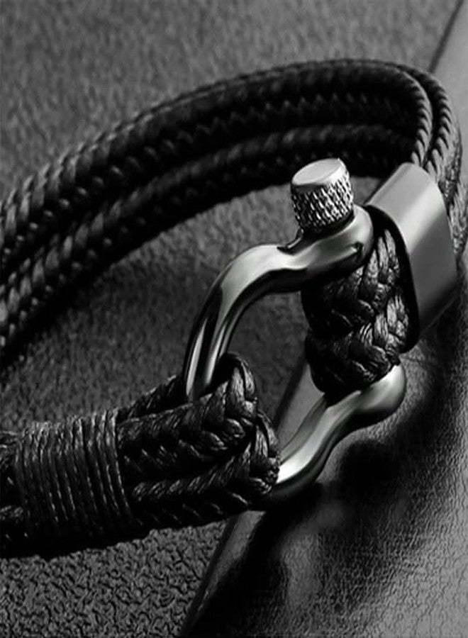 THE MEN THING HORSESHOE BUCKLE BLACK - Genuine Leather Braided Bracelet with Stainless Steel Adjustable Clasp Pin for Men & Boys (8 inch) - Image 3