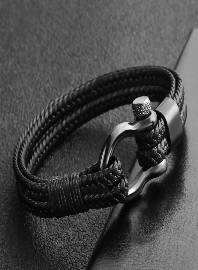 THE MEN THING HORSESHOE BUCKLE BLACK - Genuine Leather Braided Bracelet with Stainless Steel Adjustable Clasp Pin for Men & Boys (8 inch) - Image 5