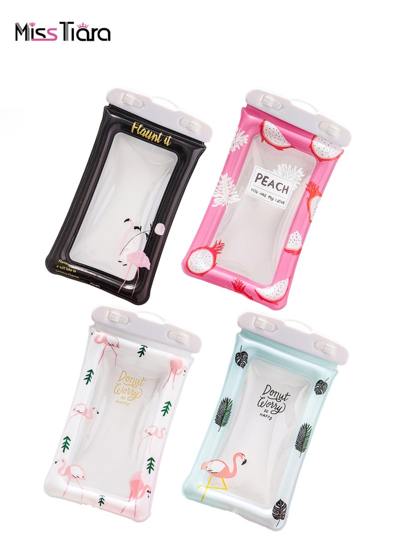MissTiara 4-Piece Waterproof Case Cellphone Pouch with Cute Cartoon Flamingo Pattern - Image 1