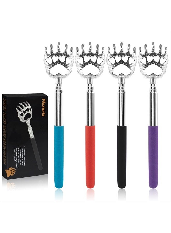 Plazuria (4-Pack) Portable Extendable Telescopic Bear Claws Metal Back Scratchers/Hand Massager/Backslap with Rubber Handles - Image 1