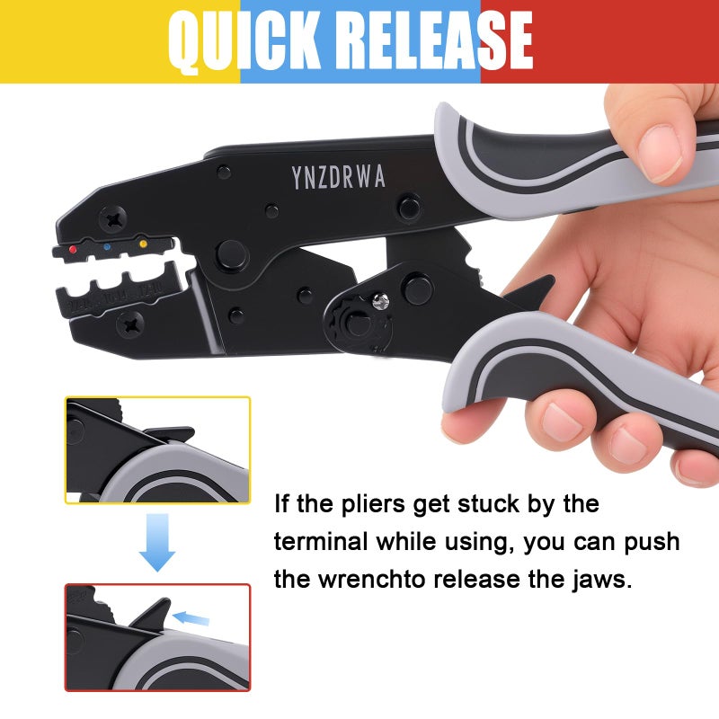 YNZDRWA Crimping Tool for Heat Shrink Connectors, Upgraded Wire Crimper Tool, Ratcheting Wire Terminal Crimper - Crimping Pliers - Ratchet Terminal Crimper for 10 to 22 AWG Wire - Image 5