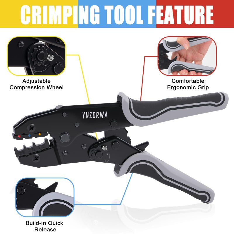 YNZDRWA Crimping Tool for Heat Shrink Connectors, Upgraded Wire Crimper Tool, Ratcheting Wire Terminal Crimper - Crimping Pliers - Ratchet Terminal Crimper for 10 to 22 AWG Wire - Image 4