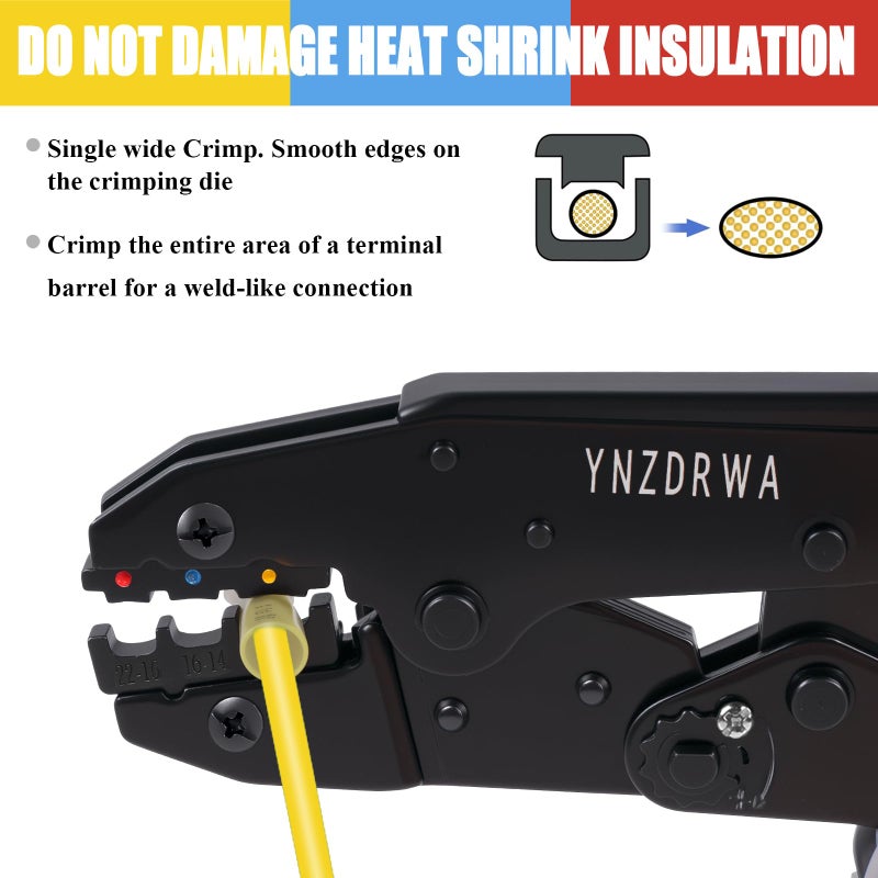 YNZDRWA Crimping Tool for Heat Shrink Connectors, Upgraded Wire Crimper Tool, Ratcheting Wire Terminal Crimper - Crimping Pliers - Ratchet Terminal Crimper for 10 to 22 AWG Wire - Image 3