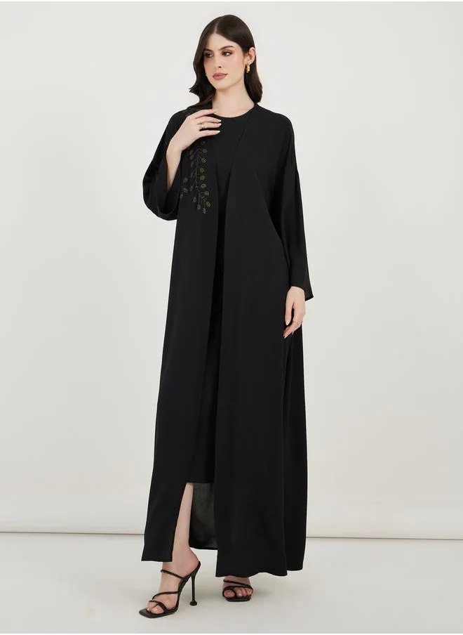 Styli Embroidered Panel Crepe Abaya