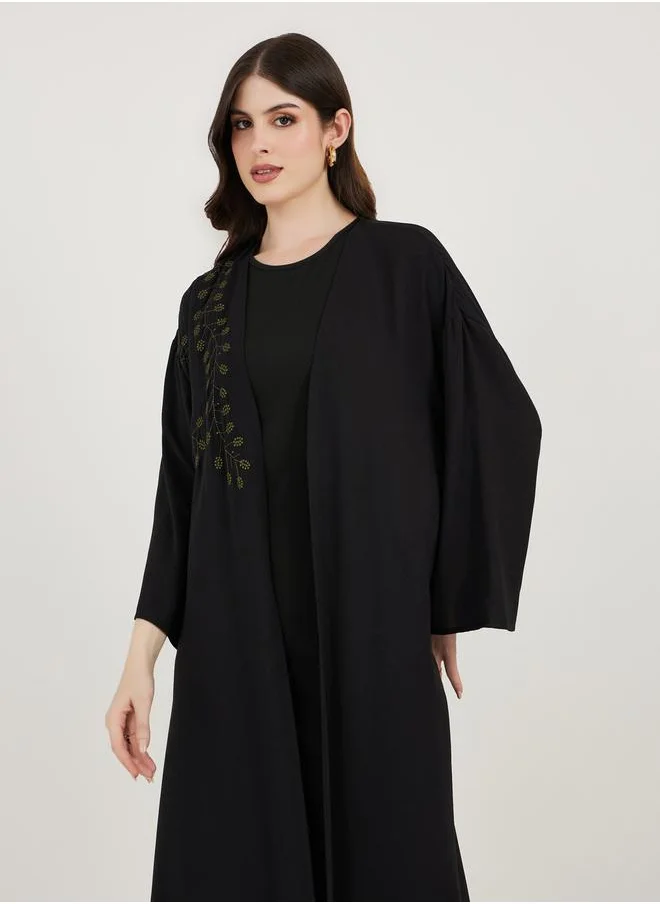 Styli Embroidered Panel Crepe Abaya