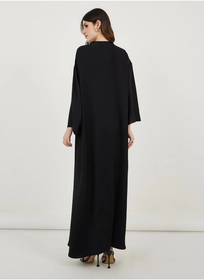 Styli Embroidered Panel Crepe Abaya