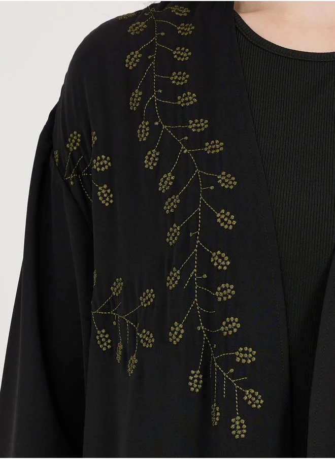 Styli Embroidered Panel Crepe Abaya