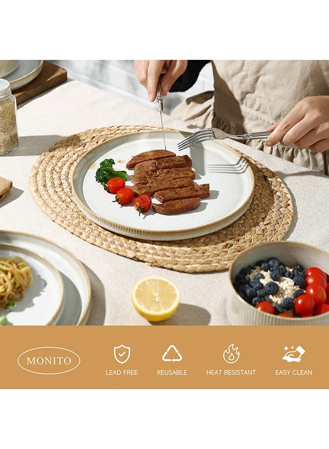 MONITO 12 Piece Stoneware Dinner Set, 4x25.6cm Dinner Plates, 4x20cm Salad Plates, 4x14cm Bowls, Modern Design in Glossy Finish, Microwave & Dishwasher Safe - Bonbon Beige  - Image 5