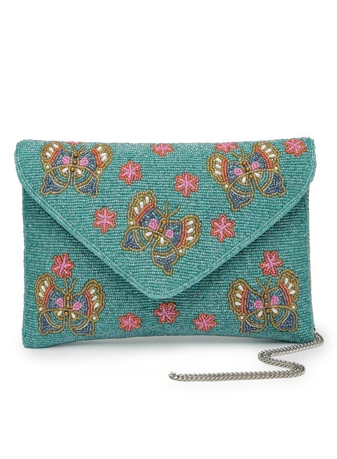 Anekaant Boho Turquoise & Multi Quirky Embellished Satin Sling Bag - Image 1