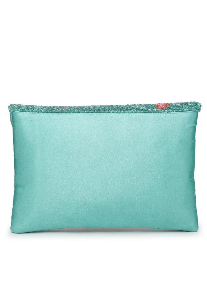 Anekaant Boho Turquoise & Multi Quirky Embellished Satin Sling Bag - Image 5