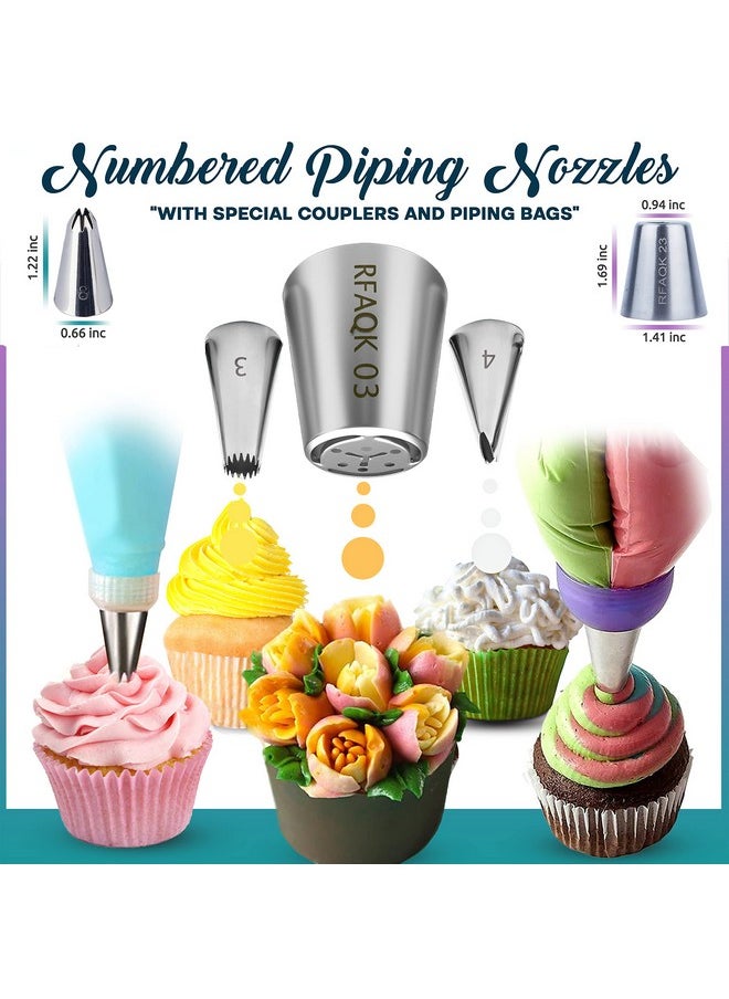 RFAQK RFAQK 230PCs Cake Decorating Supplies Kit, Cake Decorating Set with Cake Turntable, Piping Bags and Tips, Modeling Tools, Cookie Plunger Cutters, Icing Smoother & Other Accessories for Cake Decoration  - Image 4