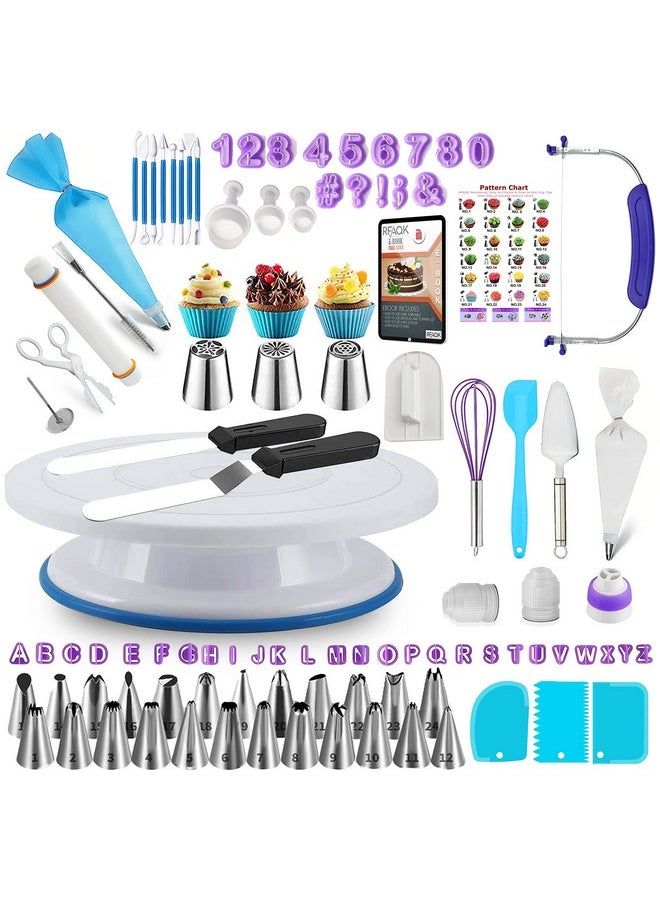 RFAQK RFAQK 230PCs Cake Decorating Supplies Kit, Cake Decorating Set with Cake Turntable, Piping Bags and Tips, Modeling Tools, Cookie Plunger Cutters, Icing Smoother & Other Accessories for Cake Decoration  - Image 1