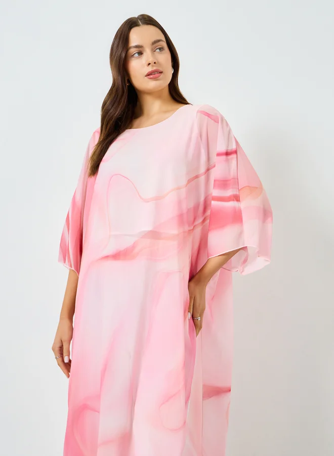 Take Two Pink Marble Print Side Slit Dress with Wide Leg Pants Co-Ords