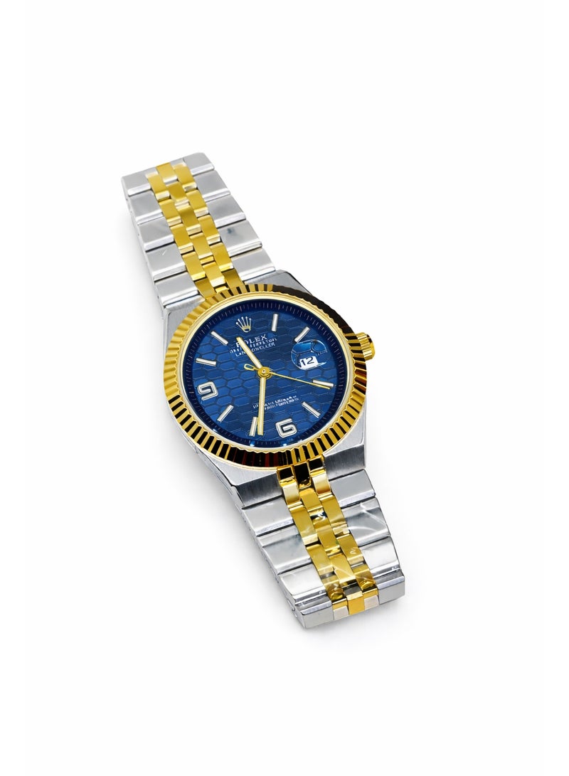 رولكس ساعة رولكس ديت جست رجالي ستانلس ستيل باللونين الفضي والذهبي مع مينا أزرق