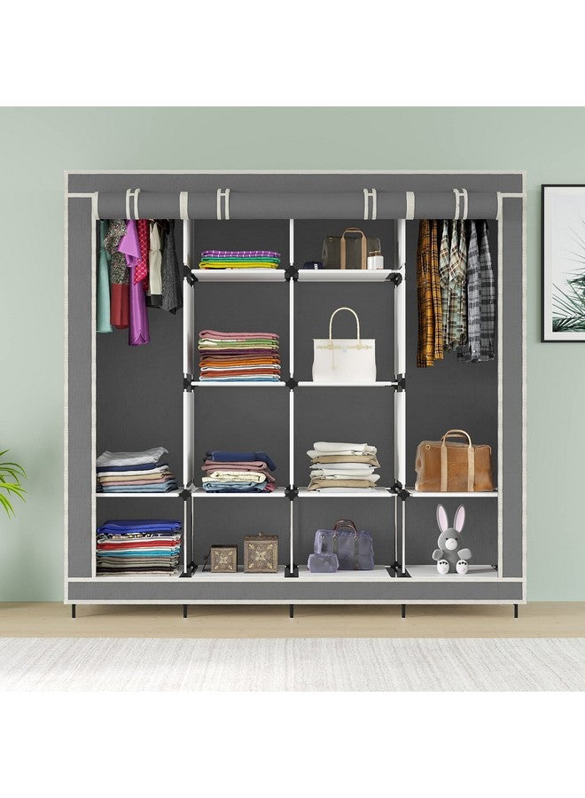 GTC Non Woven Fabric Collapsible Wardrobe 12 Shelves Storage Unit Almari Closet Clothes Storage Rack Quick And Easy To Assemble (88170) (165.50X42.50X166, Grey) - Image 2