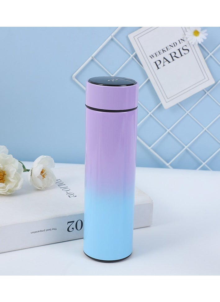 Manvik Gradient Smart flask Bottle | Coffee Thermos | Tea Infuser Coffee Bottle 17oz/500ml LED Display Double Walled Stainless Steel Vacuum Insulated Sports Travel Mug (Purple on Top, Light blue on Bottom)  - Image 1