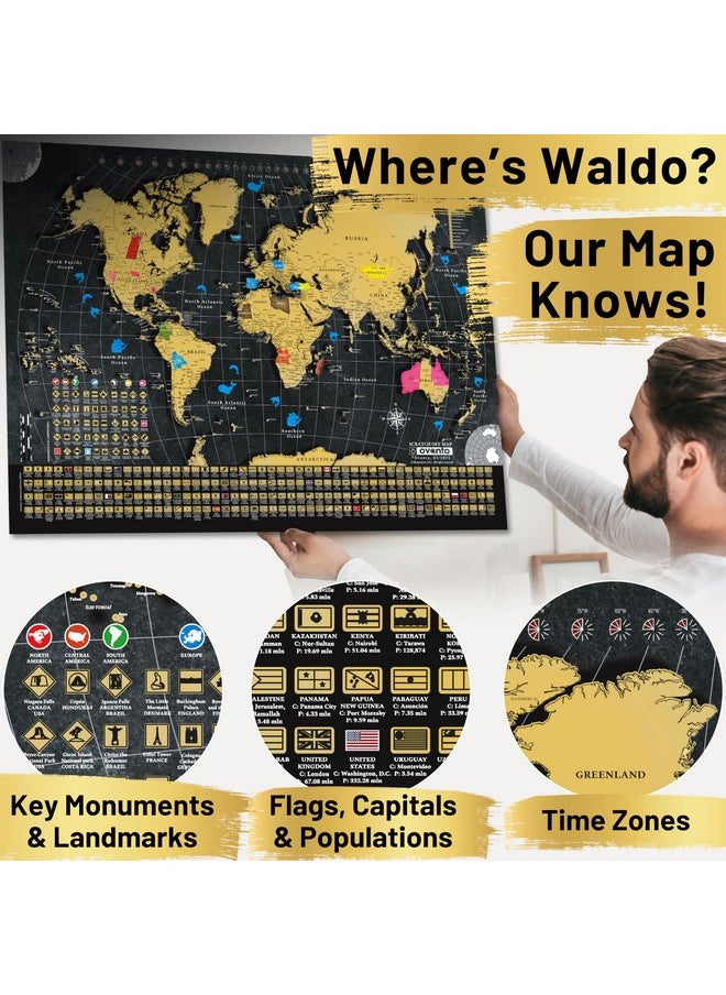 OVANTO Scratch Off World Map & Us Map-Durable 17X24” United States Map & World Travel Map With Pins & Accessory Set-Easy To Scratch Off Maps With Colored Details In Name-Tagged Gift Box For Travelers  - Image 3