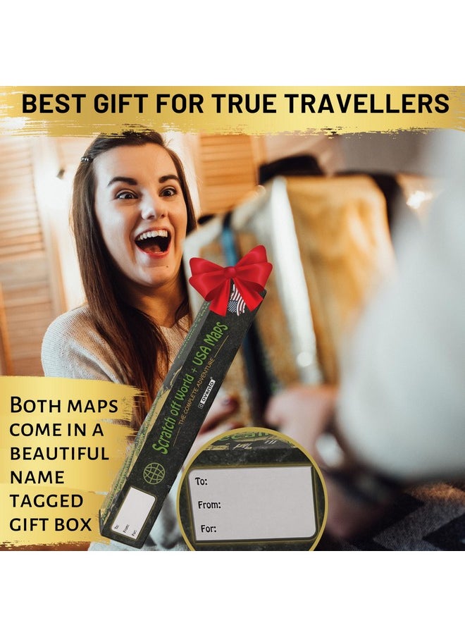 OVANTO Scratch Off World Map & Us Map-Durable 17X24” United States Map & World Travel Map With Pins & Accessory Set-Easy To Scratch Off Maps With Colored Details In Name-Tagged Gift Box For Travelers  - Image 5