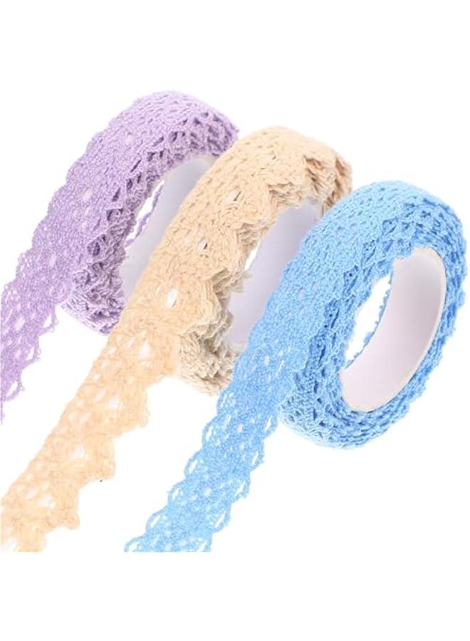 Generic 3 Rolls of Color Hollow Lace Tape Lace Trim Ribbon Adhesive Tape Self-Adhesive Lace Tape Cloth Lace Tapes for Scrapbooking, Card Making  - Image 1