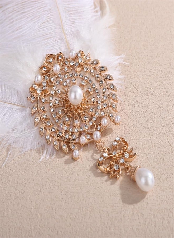 Aimimier Bridal 1920s Flapper White Feather Clip with Crystal Brooch Bow Pendant Roaring 20s Feather Headpiece Prom Party Festival Hair Accessories for Women - Image 4