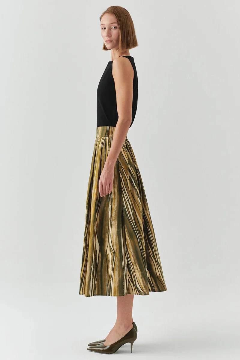 EXQUISE Regular Fit Midi Multicolored Skirt with Pockets